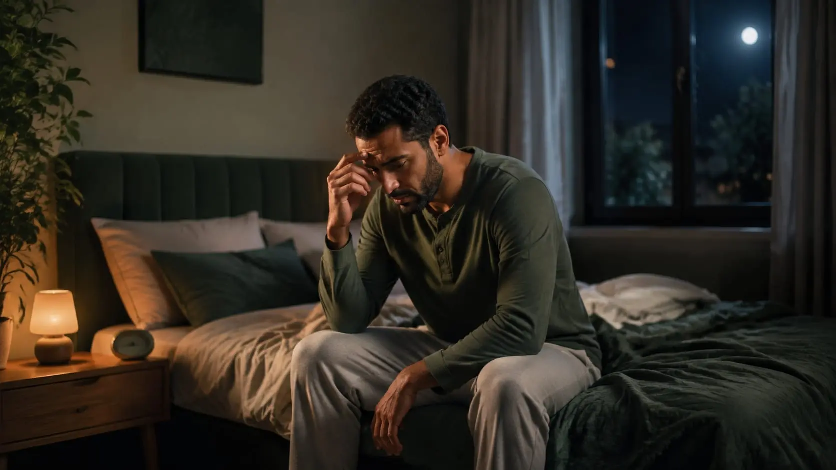 Homme éveillé la nuit, troubles du sommeil parfois associés au mauvais œil